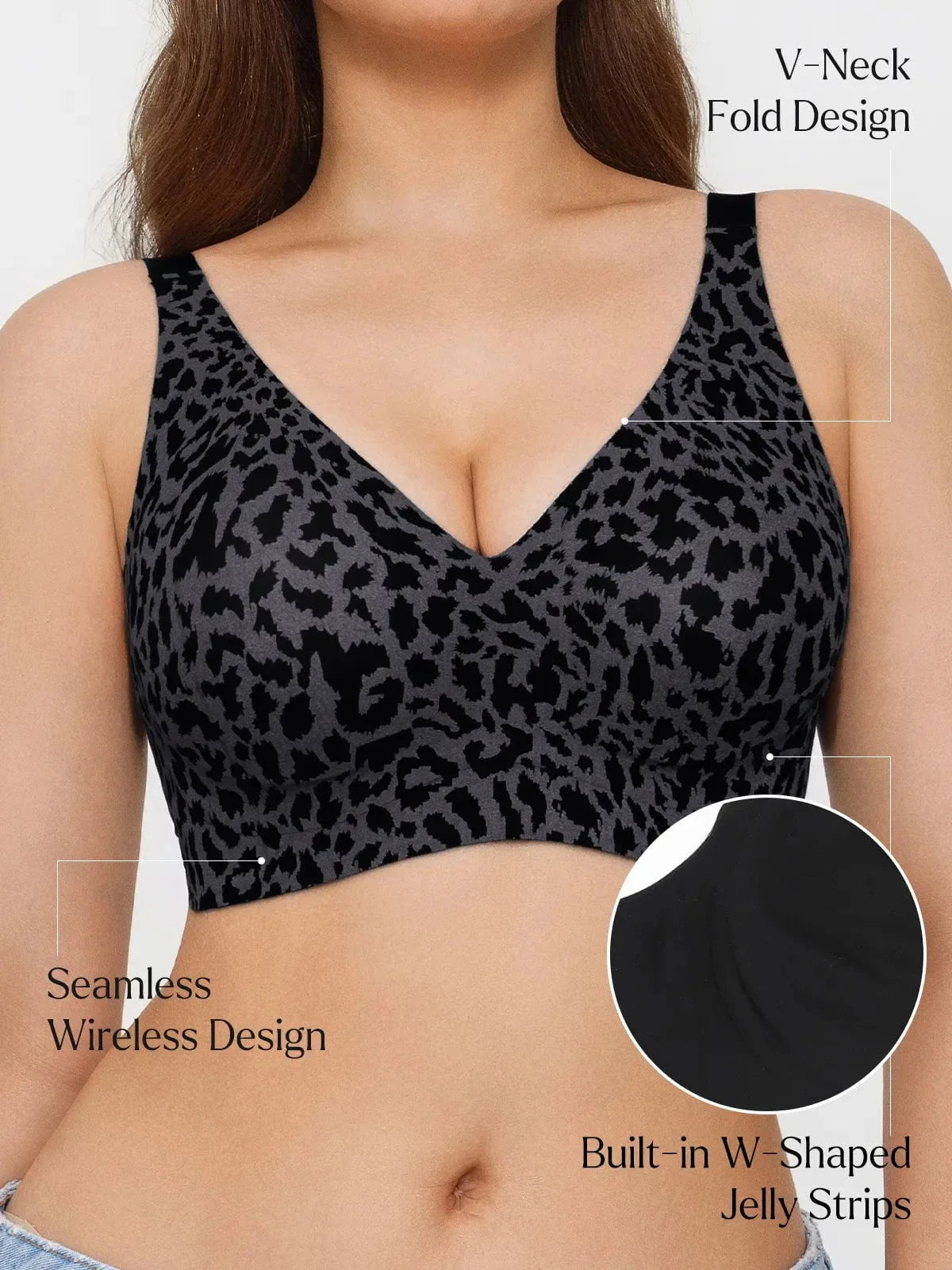 Seamless Wireless Jelly Leopard Contour Minimizer Support Bra