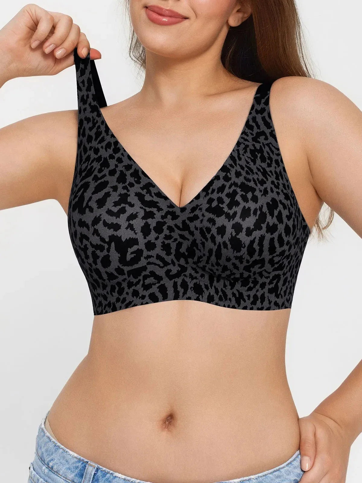 Seamless Wireless Jelly Leopard Contour Minimizer Support Bra